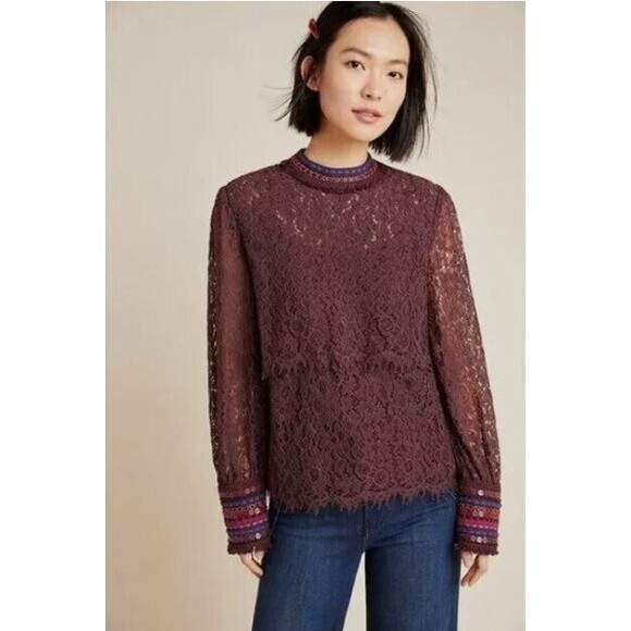 Blank Bl^nk London Beaded Lace Top Small Sheer Fairy Goth Neutral Classic Glam - Picture 3 of 10